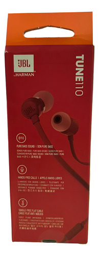 Audífonos In-ear Alámbricos Jbl Tune 110 Jblt110 Black Color Rojo Luz Rojo