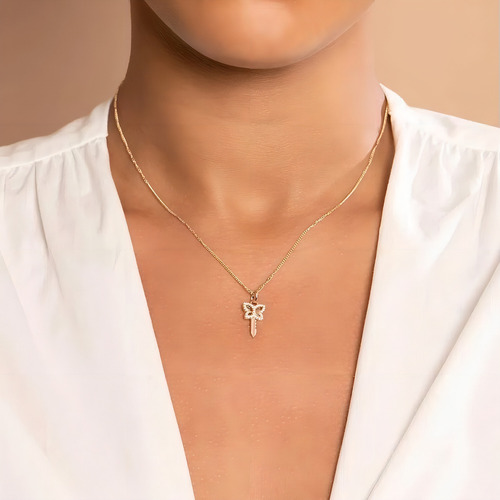 Pingente Rommanel Banhado Ouro Chave Borboleta Com Zircônias