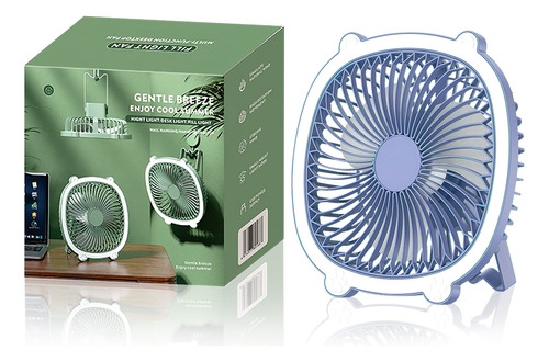 Ventilador Portátil Usb Con Luz Nocturna 3 Velocidades Ventilador De Escritorio Azul Loho Tech