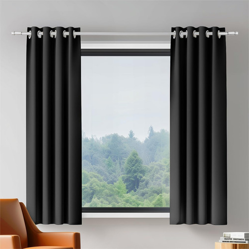 Set De 2 Cortinas Opacas Térmicas Color Negro Para Oscurece