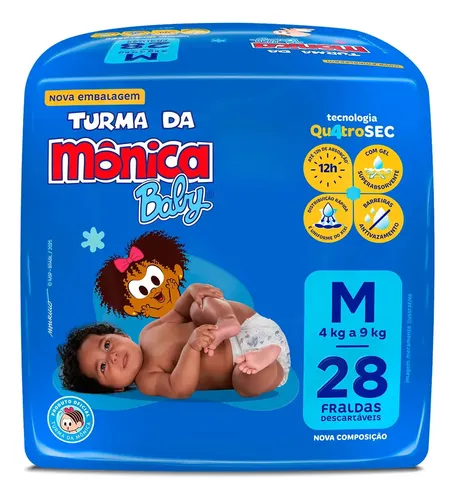 Fralda Descartável Baby Tamanho M Pacote Com 28 Unidades De 4 A 9kg Turma Da Mônica Sem Gênero