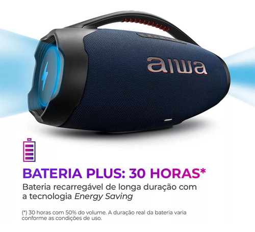 Caixa De Som Boombox Plus Aiwa Bbs-01-lbl 200w Bluetooth Azul