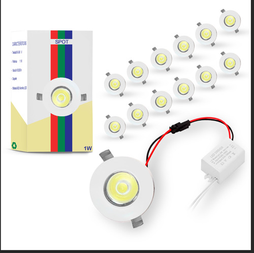 Kit 12 Luminária Spot Led 1w Dicróica Direcionável Redondo 127/220V Branco Frio 1ª Linha