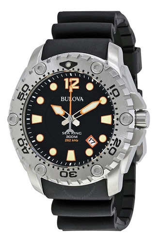 Reloj Bulova Hombre 300m Sea King 96b228 Malla Negro Bisel Plateado Fondo Negro