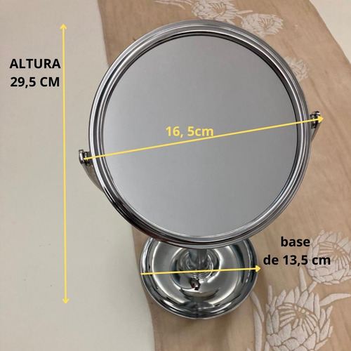 Imagen 6 de 10 de Espejo De Mesa Maquillaje 360° 2 Aumentos3x Cromado Redondo