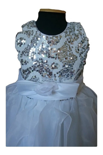 Imagem 2 de 8 de Vestido Infantil Festa Dama Florista Batizado Branco Paetês
