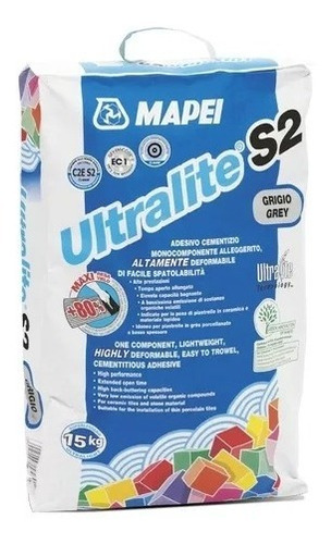 Mapei Ultralite S2 Adhesivo Cementicio Liviano Gris X 15 Kg