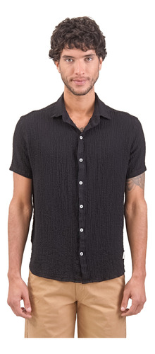 Camisa Cloqué Negra, Hombre. Bravo Jeans. Talle S Al 2xl