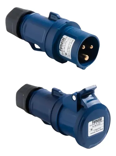 Kit Plugue Tomada Famatel 16a 230v 2p+t 6h Ip44 13200 23200 Azul