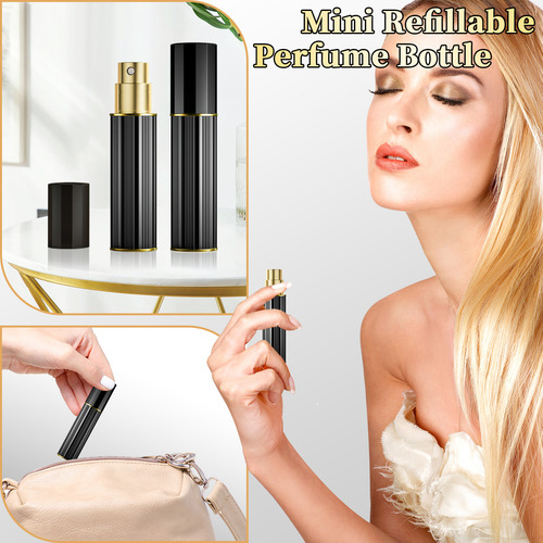 2 Pcs Mini Atomizador Para Perfume, 5ml Botella Atomizadora Perfume Portatil Recargable Perfume Viaje Para Mujer Y Hombre, Capsula Viaje, Con Funda Y Adaptadors (negro Y Dorado)