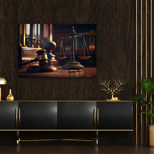 Cuadro Lienzo Canvas Martillo Balanza Juez Oficina 80*120cm