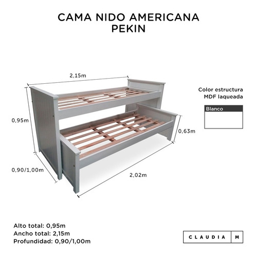 Cama Nido Doble Laqueada Blanca Claudia Muebles
