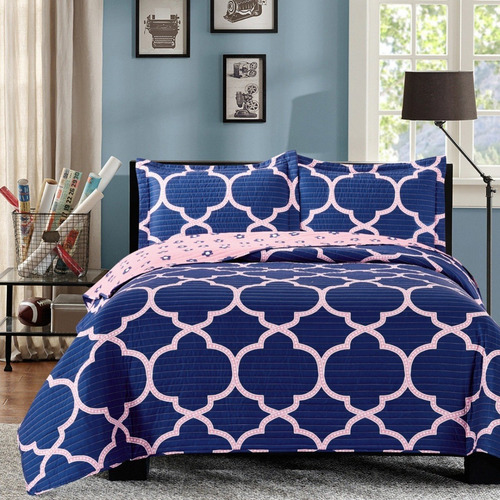 Imagen 2 de 6 de Cubrecama Quilt Cover Reversible +fundas Twin Calgary D2