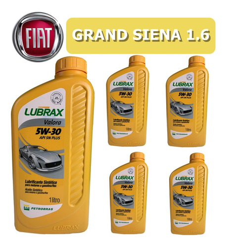 Kit Óleo Lubrax 5w30 Fiat Grand Siena 1.6 Mpfi 16v 5 Litros