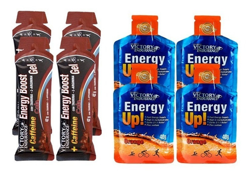 Combo Geles Energéticos 4 Energy Boost Victory + 4 Energy Up Sabor (4) Energy Boost Cola (4) Energy Up Naranja