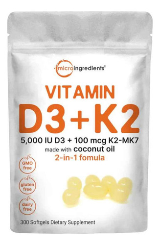 Vitamina D3 + K2 - 300 Caps - Unidad a $877