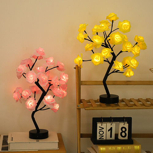 Árbol Negro Rosa Amarilla 1w 24 Luces 24 Flores Con Datos