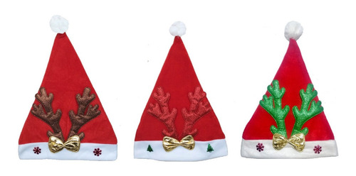 Pack 3 Gorros Navideños Viejo Pascuero Reno De Plush