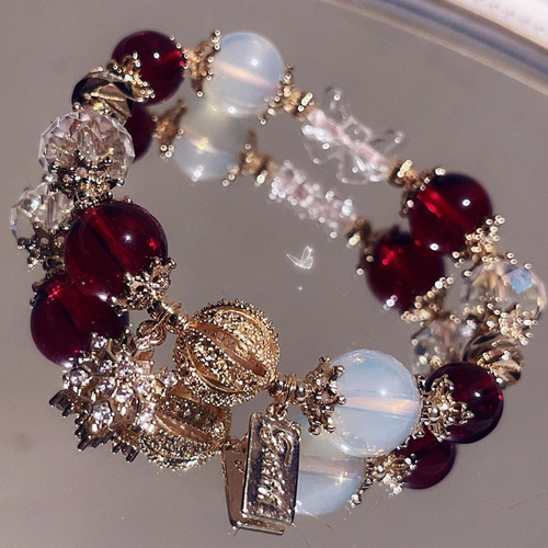 S Pulsera Navideña De Copos De Nieve De Cristal Rojo Y