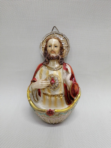 Escultura Pared Sagrado Corazón De Jesus Con Recipiente 