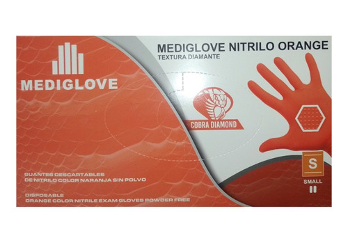 Guantes Mediglove Nitrilo Naranja Textura Diamante X 50 