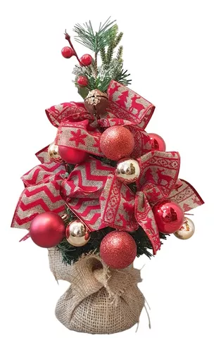 Árvore De Natal Decorada Vermelho Com Juta 60cm - Art Home Decoração