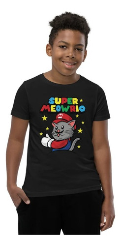 Polera Infantil Gato Super Mario Gatito Estampado Algodon