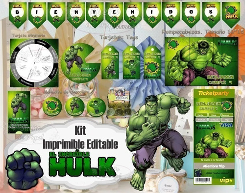 Kit Imprimible Increible Hulk Editable En Power Point