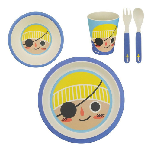 Set De Vajilla Para Bebe En Bambú Vaso, 2 Platos Y Cubiertos