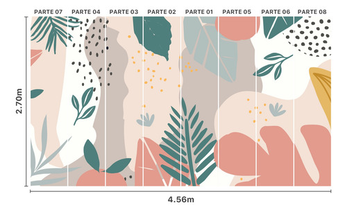 Imagem 2 de 4 de Papel De Parede Painel Floral Folhagem 8 Rolos - 12m²