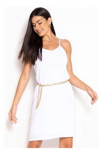 Vestido De Alça Alcinha Branco Costas Com Amarração Feminino