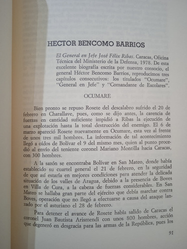 El Gral José Félix Rivas En Revista Sdad Bolivariana (Usado)