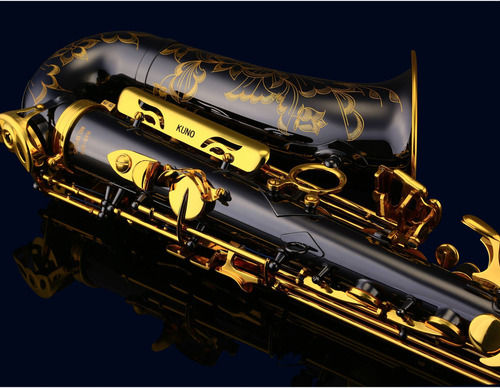 Saxo Alto Kuno Kas-901b Negro Con Llaves Doradas Profesional