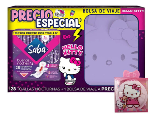 Toallas Saba + Bolsa Hello Kitty Morada+ Esponja Maquillaje