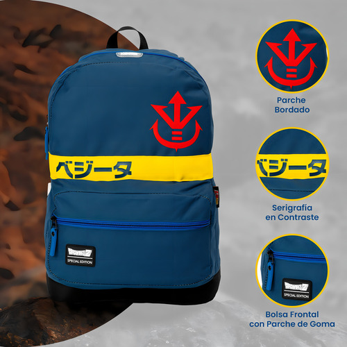 Mochila Dragon Ball Vegeta Escolar Azul Diseño De La Tela Liso