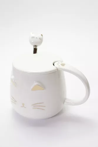Taza gato blanco con cuchara kawaii - Kawaii House