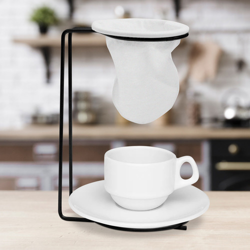Suporte Mini Coador Cafe Aramado Liso Com Refil Preto