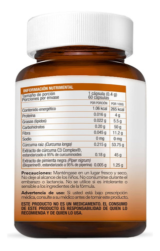 Bio B | Extracto De Cúrcuma + Bioperine® | 60 Cápsulas