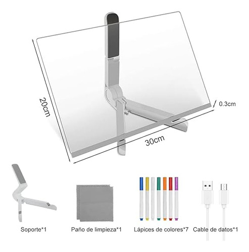 Pizarra Luminosa, Ins Style, Tablero De Notas 30x20cm De Acrílico Led Borrable Con 7 Marcadores De Color, Escribir Y Borrar Fácilmente, Con Luces Incorporadas Para Mensajes Destacados, Regalo Ideal