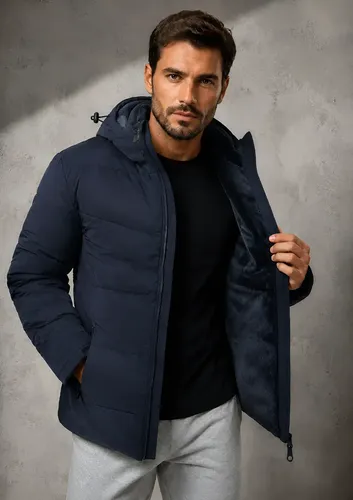 Jaqueta Puffer Masculina Térmica Com Capuz Forro Interno