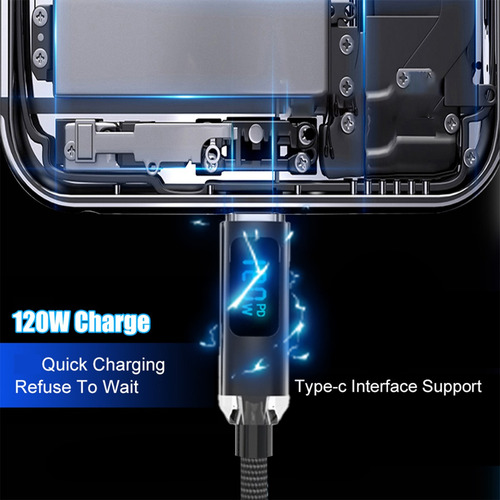 Cable De Carga Usb Tipo C De 120 W Con Pantalla Digital Led