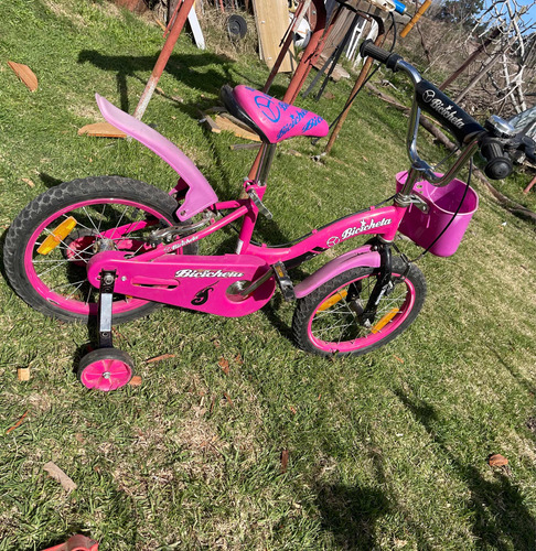 Bicicleta De Niña Rosada Con Rueditas Y Canasto