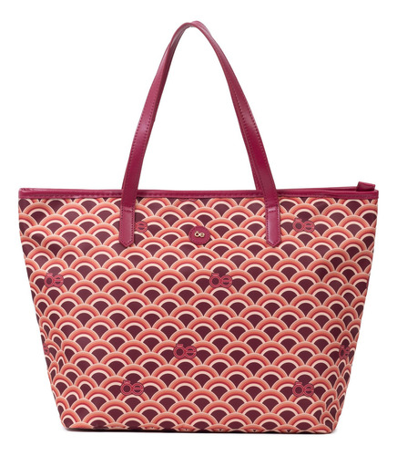 Bolsa Tote Para Mujer Cloe Textil Estampado Geométrico Color Rojo