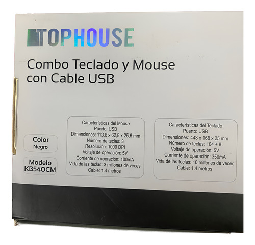 Combo Teclado Y Mouse Optico Kb-540 Top House Con Cable Negro Negro