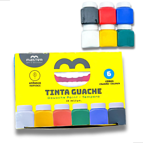 Tinta Guache Tempera Escolar 6 Tons De Cores Classica - 15ml