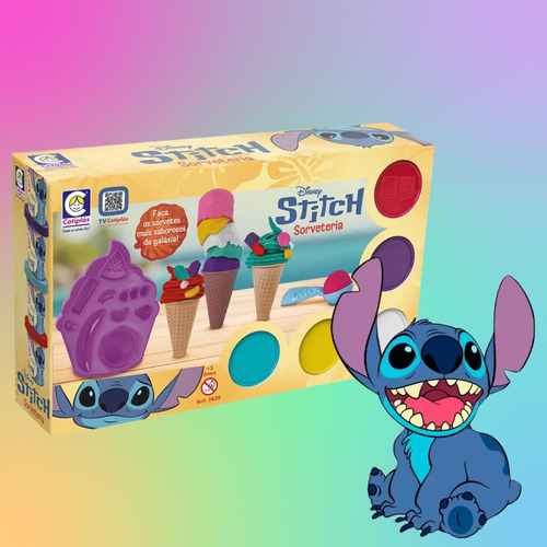Brinquedo Massinha Sorveteria Do Stitch Com 5 Potes Cotiplás
