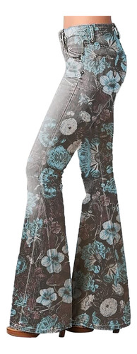 Vaquero Acampanado Cintura Alta Media Moda Para Mujer Floral