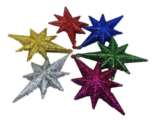 Imagen 3 de 7 de Set Adorno Navidad Estrellas En Colores Surtidos X 6 Unidade