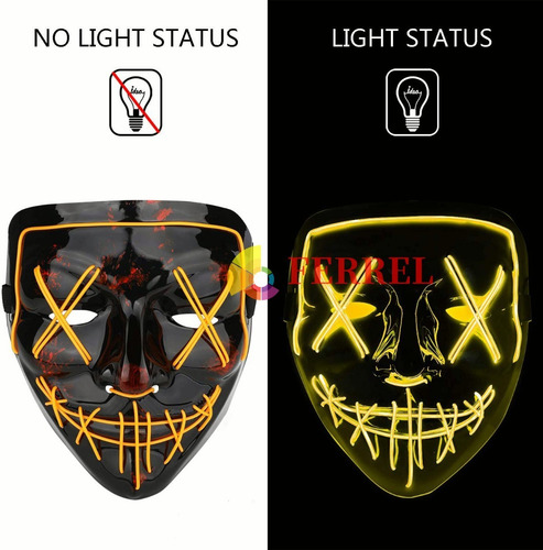 Imagen 6 de 10 de Resplandor Máscara Led La Purga Halloween Colores Rave