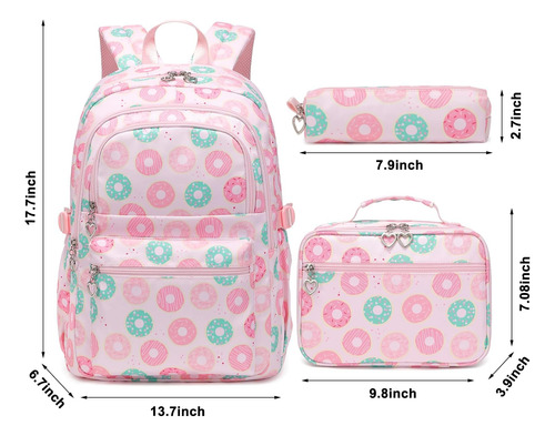 Joyfulife Donut Prints Mochila Y Lonchera Para Niñas, Mochil
